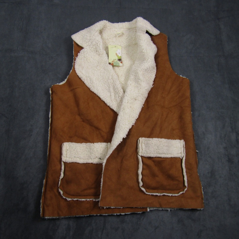 Life is Beautiful Faux Suede Vest Womens One Size Brown Shearling Lined Boho